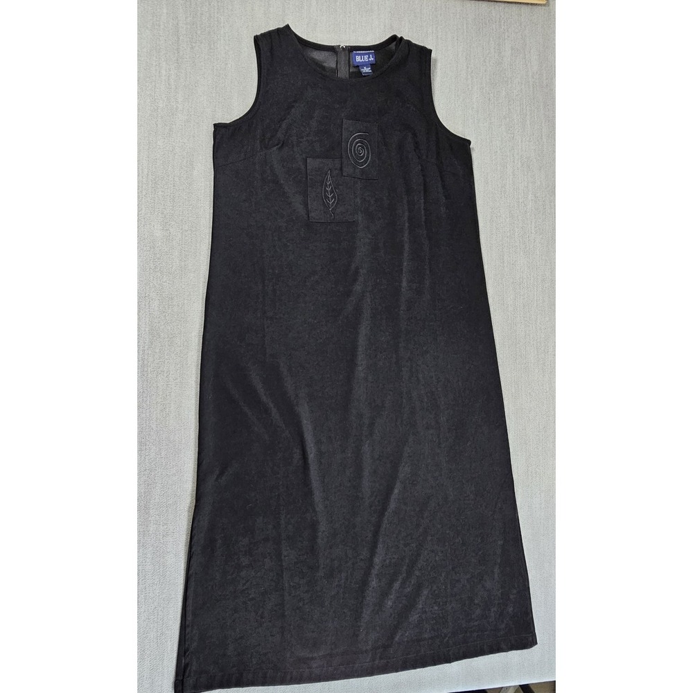 Blue J Maxi Dress Women's Round Neck Sleeveless XL Black Embroidered Soft Touch
